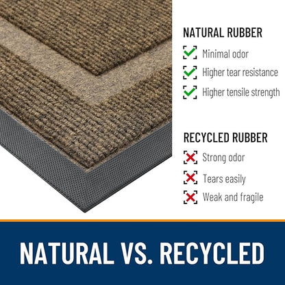 OLANLY Front Door Mat Indoor Outdoor Entrance, Waterproof All-Season, All-Weather Doormat, Sturdy Natural Rubber, Fade Resistant, Low Profile, Easy Clean Patio Porch Entryway Mat, 47x32, Brown