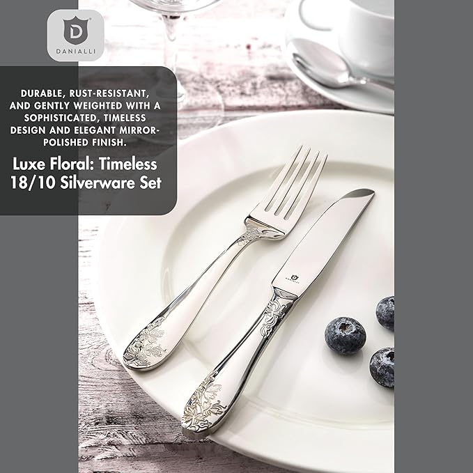 Modern Silverware Set, 18/10 Stainless Steel Flatware, Mirror Finish, Dishwasher Safe, Elegant Cutlery for Home and Dining, Built to Last (60-Piece, Imperial)