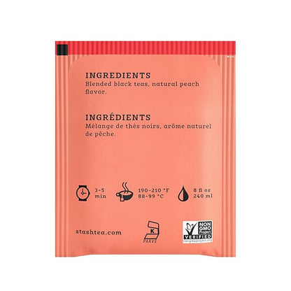 Stash Tea Peach Black Tea, 6 Boxes With 20 Tea Bags Each (120 Tea Bags Total)