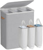 SONGMICS Laundry Basket, 50.2 Gal. Laundry Hamper, 3 Compartments, Easy Assembly, with Lid and Handles, Removable Liners, 25.2 x 15.7 x 29.5 Inches, Dove Gray ULCB814GD01