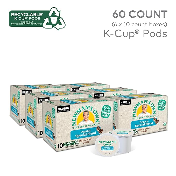 Newman's Own Organic Special Blend, Keurig Single Serve K-Cup Pods, Medium Roast Coffee, 60 Count, (6 Packs of 10)