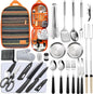 Camping Cooking Utensils Set - Camping Utensil Set Car Camping Cooking Essentials Gear for Camp Kitchen Cooking and Grilling, Stainless Steel & Silicone Ideal Gift for RV Tent Camper