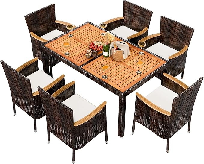 Shintenchi 7 Piece Patio Dining Set, Wicker Patio Conversation Set