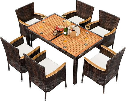 Shintenchi 7 Piece Patio Dining Set, Wicker Patio Conversation Set