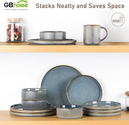 GBHOME Stoneware Dinnerware Sets for 4,Round Reactive Glaze Ceramic Plates and Bowls Set,Highly Scratch Resistant| Dishwasher & Microwave Safe Dishes Set,Service for 4(12pcs)