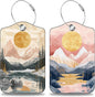 2 Pack Luggage Tags for Suitcases Abstract Pink Mountain Sun Landscape Leather Luggage Tags Privacy Cover ID Label with Stainless Steel Loop and Address Card for Women Men Travel Bag Backpack