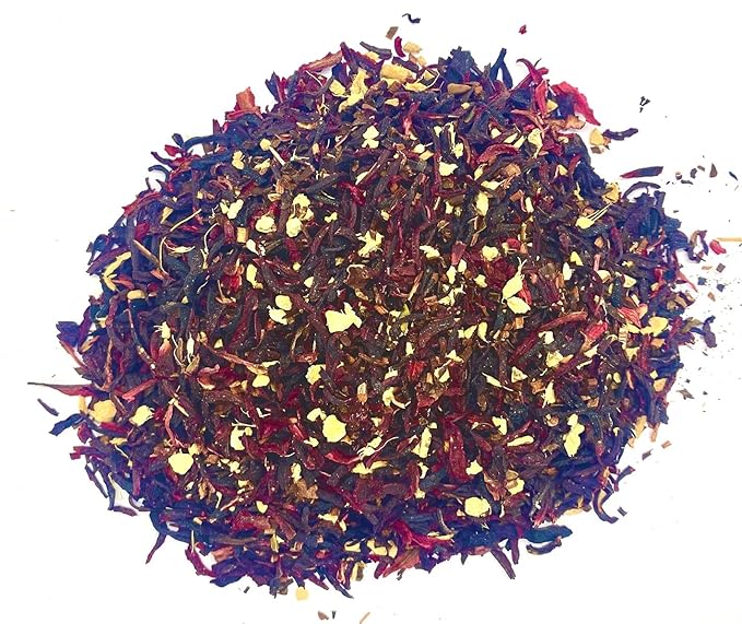 FIRE TEAS Hibiscus Ginger Tea - Organic Hisbiscus Flowers, Ginger Granules - Tasty, Anti Oxidant Rich Blended Loose Leaf Tea -