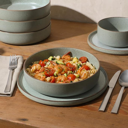 Gibson Elite Gelston Stoneware Matte Reactive Glaze 16 Piece Plates and Bowl