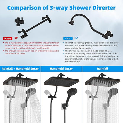 Hibbent cUPC Certified High Pressure 13'' Dual Shower Head Combo with 10-mode Handheld Spray, Rainfall 5-spray Shower Head, 12'' Adjustable Extension Arm, 71'' Hose, Shower Holder, Oil Rubbed Bronze