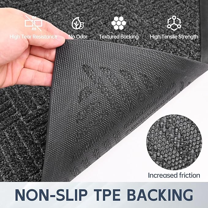 Front Door Mat, 5' x 3' Heavy Duty Indoor Outdoor Doormat, Non-Slip Backing Welcome Mats for Entryway, Low Profile, Commercial Door Mats