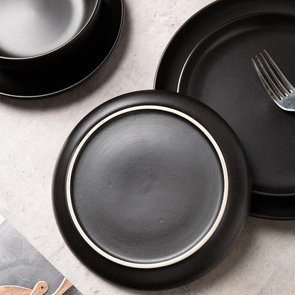 12-Piece Matte Black Dinnerware Set,Stoneware Dinnerware for 3, Microwave & Dishwasher Safe, Stackable Design for Kitchen and Dining - Plates,Bowls and Mugs