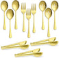 Large Gold Serving Utensils Set of 12, E-far Stainless Steel 9.8 Inch Serving Spoons Slotted Spoon, 9.9 Inch Forks, 9.4 Inch Tong for Buffet Catering, Mirror Finish & Dishwasher Safe