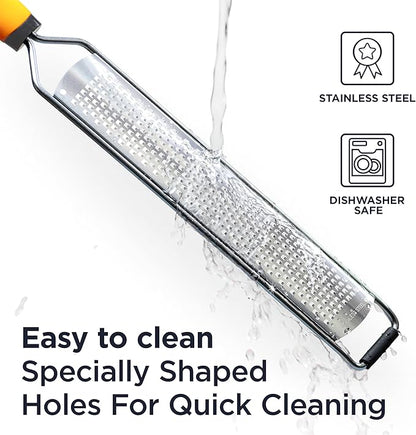 Deiss PRO Citrus Lemon Zester & Cheese Grater — Parmesan Cheese, Lemon, Ginger, Garlic, Nutmeg, Chocolate, Vegetables, Fruits - Razor-Sharp Stainless Steel Blade + Protect Cover - Dishwasher Safe