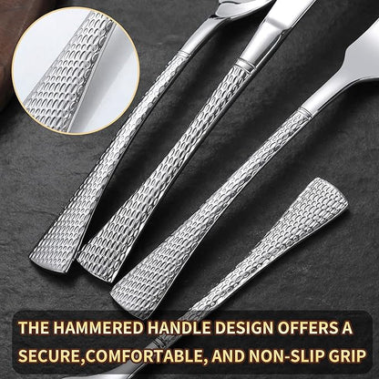 Lemeya Hammered Silverware Set,20 Piece Modern Flatware Set Service for 4,Mirror Polished Stainless Steel Cutlery Set Utensil Set Tableware Set,Kitchen Knives Forks Spoons Set,Dishwasher Safe