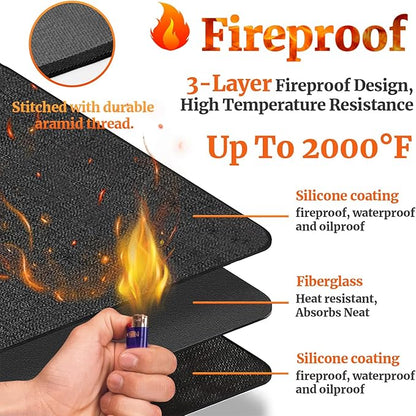 48" Round Fire Pit Mat for Solo Stove Bonfire/Under Grill Mat for Outdoor Grill Fireproof Waterproof Oil-Proof, 4 Layers Fireproof Fire Pit BBQ Pad Mat for Solo Stove Deck Patio Protect