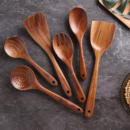 Kitchen Utensils Set, NAYAHOSE Wooden spoons for Cooking Non-stick Pan Kitchen Tool Wooden Cooking Spoons and Wooden utensil storage wooden barrel