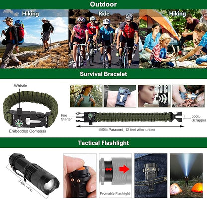 Gifts for Men Dad Husband Teenage Boy, Survival Kit 28 in 1, Survival Gear Tool Emergency Tactical Equipment Supplies Kits for Families Outdoors Camping Hiking Adventures