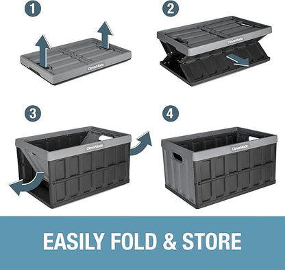 CleverMade Collapsible Storage Bins - Ocean 3 Pack 62L / 16 Gal holds 75 lbs - Stackable Containers Heavy Duty Capacity Crates Space-Saving
