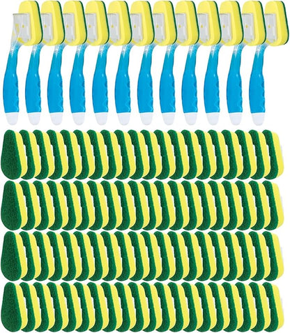 LOLA Dish Brush w/Soap Dispenser Wand, 12 Brushes w/Heads & 72 Refills, Absorbent Sponge Scrubber, No Leaking. Clean Dishes, Sinks and Cookware