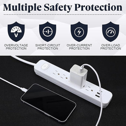Kanayu 6 Pieces Power Strip Surge Protector with 5 Ac Outlets and 3 USB Ports, Heavy Duty Extension Cords Plug for Home Office Dorm(4.92 ft,White)