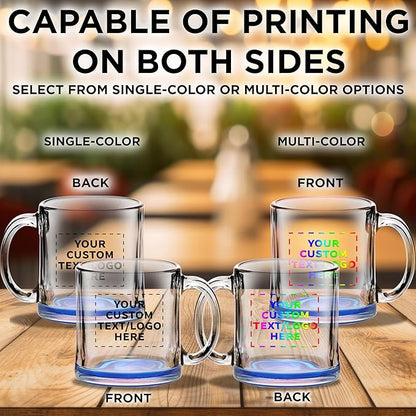 Custom Libbey Clear Glass Coffee Mugs 13 oz. Set of 10, Personalized Bulk Pack - Perfect for Coffee, Tea, Espresso, Hot Cocoa, Other Beverages - Blue Bottom