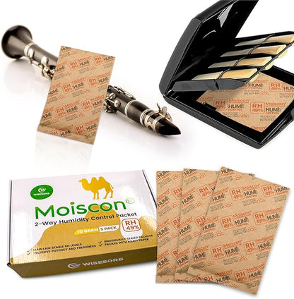 49% Two-Way Humidity Control Packs for Guitars & Wooden Instruments - 70g Moisture Absorbers Acoustic Guitar Humidifier for Case Maintenance - Individually Wrapped Hydration Packets[5 PACK]