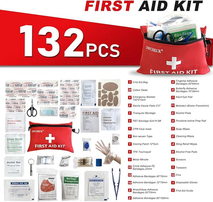 Mini First Aid Kit,132 Piece Small Waterproof Emergency Medical Kit for Travel, Car, Home, Office, Camping, Hiking - Compact Outdoor Survival Kit Includes Emergency Foil Blanket, Scissors