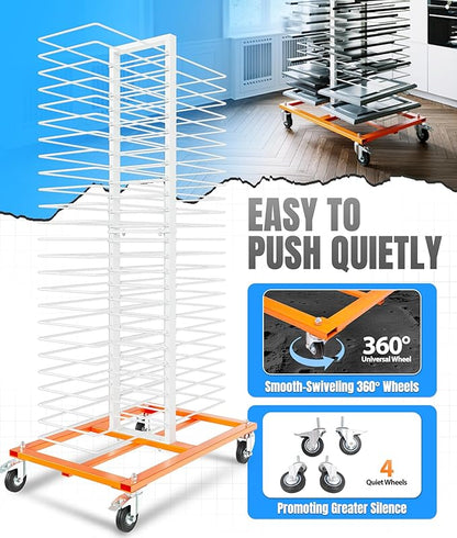 HECASA 50 Shelf Cabinet Drying Rack with Caster, Mobile Rack Stand with 25 LBS per Shelf Capacity, for Cabinet & Full-Size Doors, Art Studios – Space-Saving Vertical Design Powder Coated