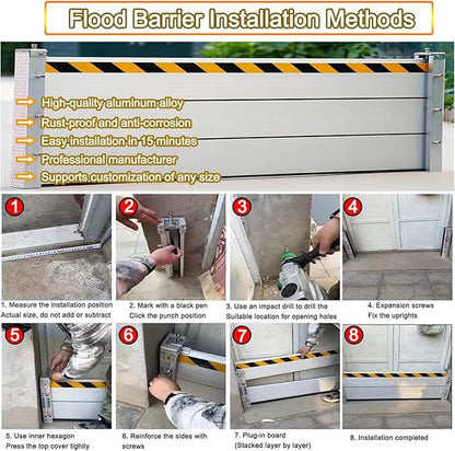 Reusable Flood Barrier, 3/4/5/6/7/8/9/10/11/12/13ft Long Heavy Duty Aluminum Water Barrier Shield for Sliding Glass Door/Driveway/Home Doorway, Removable Stopper Shield with Rubber(H 0.6ft