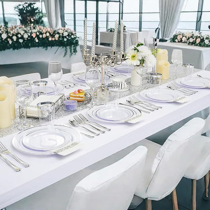 Supernal 400pcs Silver Plastic Dinnerware Set Heavy Duty Disposable Plates Include Silver Plastic Dessert Plates,50 Spoons & Knives & Cups & Napkins & 100 Forks,Prfect For Party and Wedding