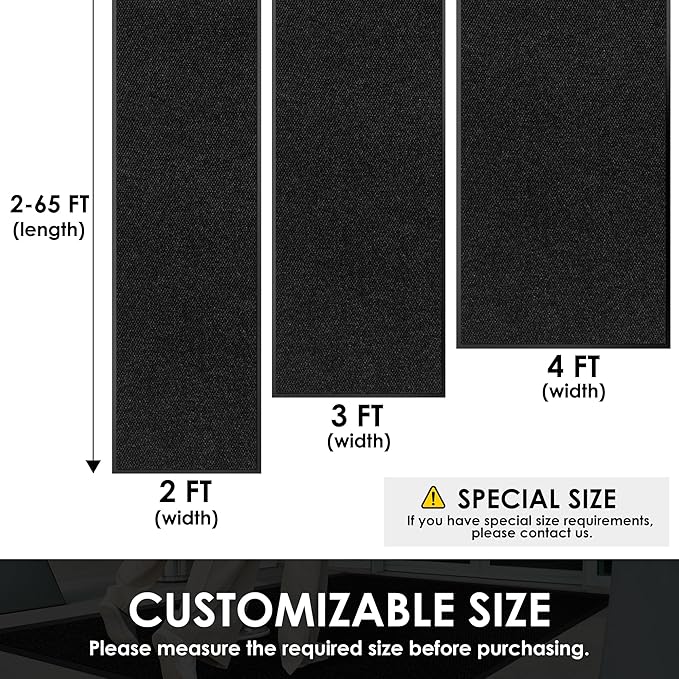 3′ x 31′ Front Door Mat Indoor Outdoor Entrance, Commercial Floor Mat Heavy Duty Dirt Trapper Entryway Doormat, Custom Size Non Slip Rubber Backing Welcome mat, Door Mat for High Traffic Area
