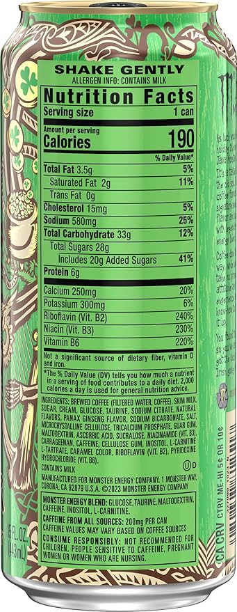 Java Monster Irish Creme, Coffee + Energy Drink, 15 Ounce (Pack of 12)