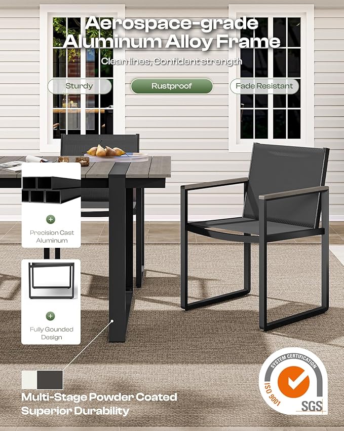 Outdoor Dining Set, HDPS + Aluminum Patio Table and Chairs Set