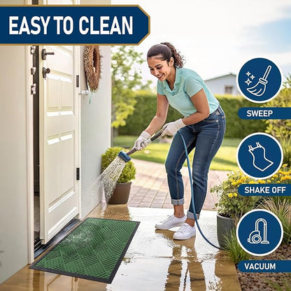 Smiry Front Door Mat Outside Entrance, Heavy Duty Outdoor Indoor Natural Rubber Doormat, Non Slip, Trap Dirt and Moisture, Easy Clean, Low Profile Patio Porch Entryway Mat, 71x47, Green