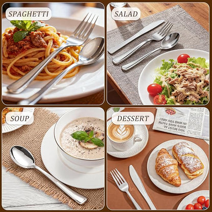 WDF 300 Pieces Silver Plastic Silverware - Plastic Silverware Heavy Duty - 100 Forks 100 Knives 100 Spoons - Disposable Silver Cutlery Perfect for Party/Wedding/Christmas