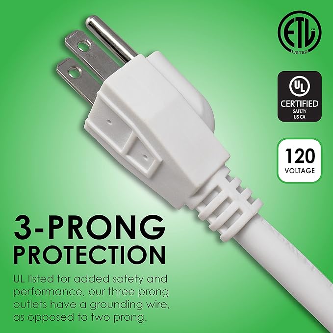Digital Energy 6-Outlet Surge Protector Power Strip with 25-Ft Long Extension Cord, White, ETL Listed, UL Standard