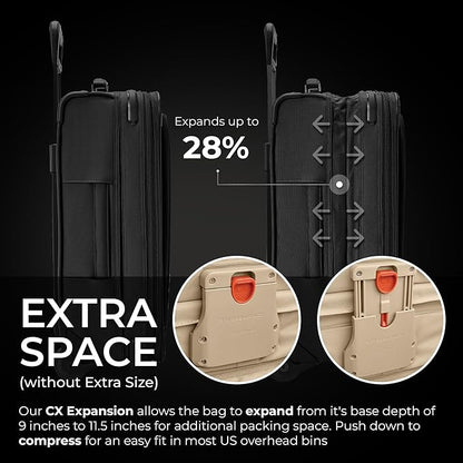 Briggs & Riley Essential 22" Carry On Expandable Spinner - Luggage for Travel, Suitcases with Wheels, Softside Rolling Bag for Men & Women, Self-Repairing Zipper - Baseline Collection, Black