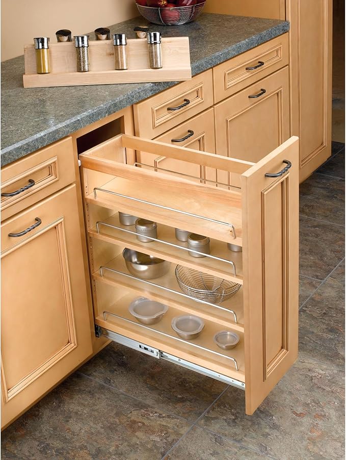 Rev-A-Shelf 8" Pullout Kitchen Cabinet Storage Organizer Slide Out Pantry Spice Rack with Adjustable Shelves for 8.5" W Cabinet Opening, 448-BC-8C