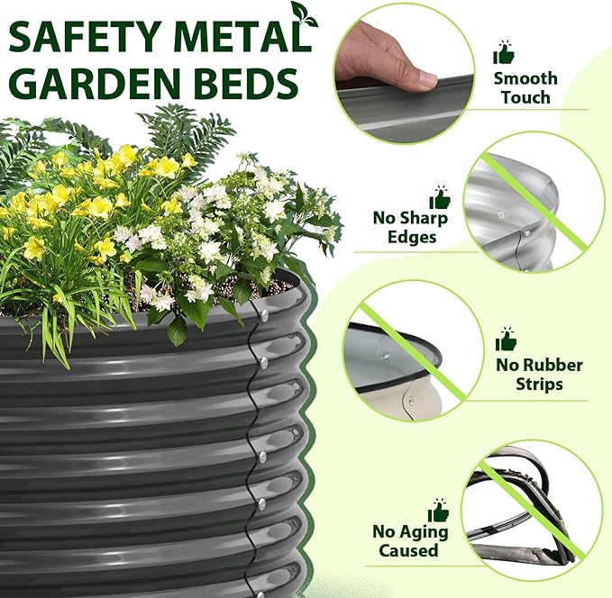 A ANLEOLIFE 12-Set 8X4X2 ft Galvanized Raised Garden Bed Kit, Oval Metal Deep