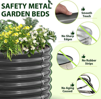 A ANLEOLIFE 12-Set 8X4X2 ft Galvanized Raised Garden Bed Kit, Oval Metal Deep