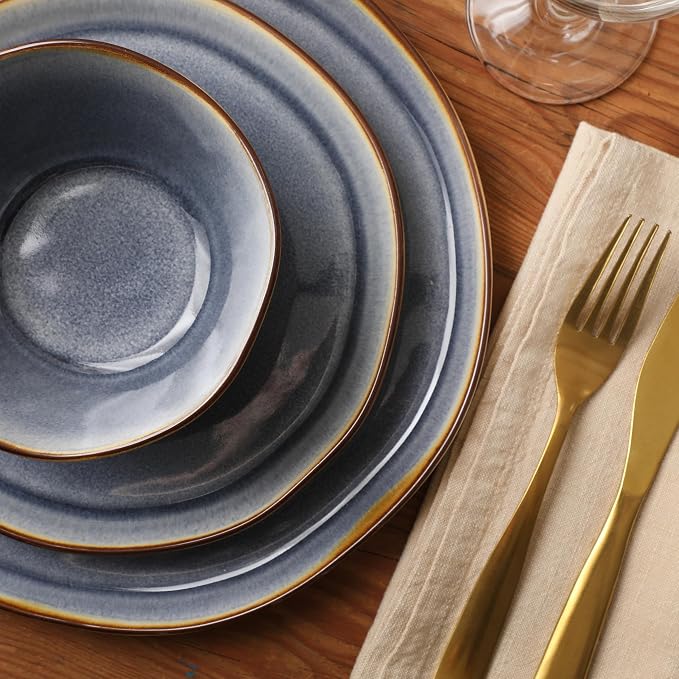 Gibson Elite Algeria River Plates and Bowls Sets, 12-Piece Stoneware Dinnerware