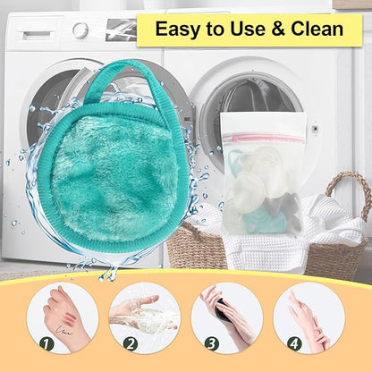 Nugilla 18 Packs Reusable Makeup Remover Pads with a Washable Laundry Bag, Resuable Microfiber Round Towel Skin Face Towels, Soft Makeup Remover Cloth, Fast Drying Washcloth (Grey/Green/White)