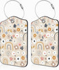 2 Pack Luggage Tags for Suitcases Boho Rainbow Flower Leather Luggage Tags Privacy Cover ID Label with Stainless Steel Loop and Address Card for Women Men Travel Bag Backpack