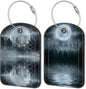 2 PCS Leather Luggage Tag for Suitcase Forest Moonlight Reflection in Water Travel Suitcase Labels with Privacy Name ID Label and Stainless Steel Loop for Adults Teens Travel Bag Labels Set