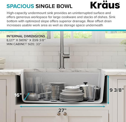 KRAUS Bellucci 30” in. Undermount Workstation Granite Kitchen Sink in White with Accessories, KGUW1-30WH