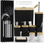 Bathroom Accessory Set - 25PC Bathroom Sets with Shower Curtain and Rugs, Black Bathroom Set, Bathroom Accessories Set, Shower Curtain Sets with Rugs, Bathroom Trash Can & Soap Dispenser
