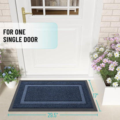 OLANLY Front Door Mat Indoor Outdoor Entrance, Waterproof All-Season, All-Weather Doormat, Sturdy Natural Rubber, Fade Resistant, Low Profile, Easy Clean Patio Porch Entryway Mat, 29.5x17, Blue