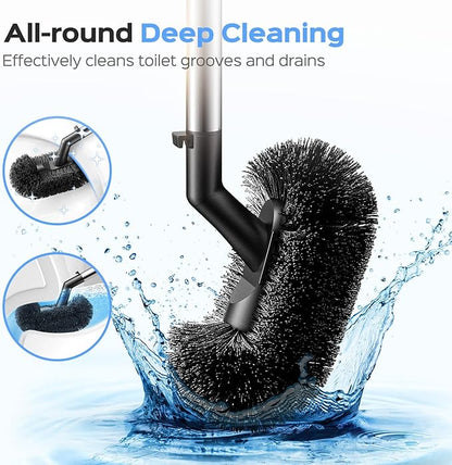 HAMITOR Toilet Plunger and Brush Set: 2 Pack 2 in 1 Stainless Steel Rustproof Combo with Curved Bristles - Heavy Duty Toilet Unclogging for Family Bathroom - Compact Apartment Cleaning Accessories