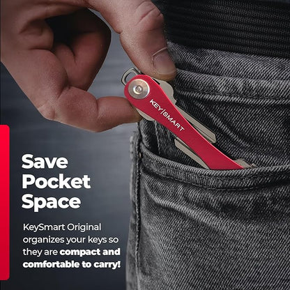 KEYSMART Key Holder for Keychain - Compact Key Organizer for Key Chain, Minimalist Clutter-Free EDC Keychains Key Ring, Red, 14 Keys