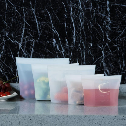 Reusable Silicone Food Storage Bag, for Microwave, Oven, Fridge, Freezer & Sous Vide Zip Sealed Containers (2 Middle size 32oz 1000ml)…